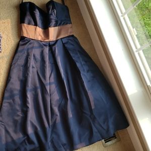 Blue and Brown Midi Sweetheart Dress